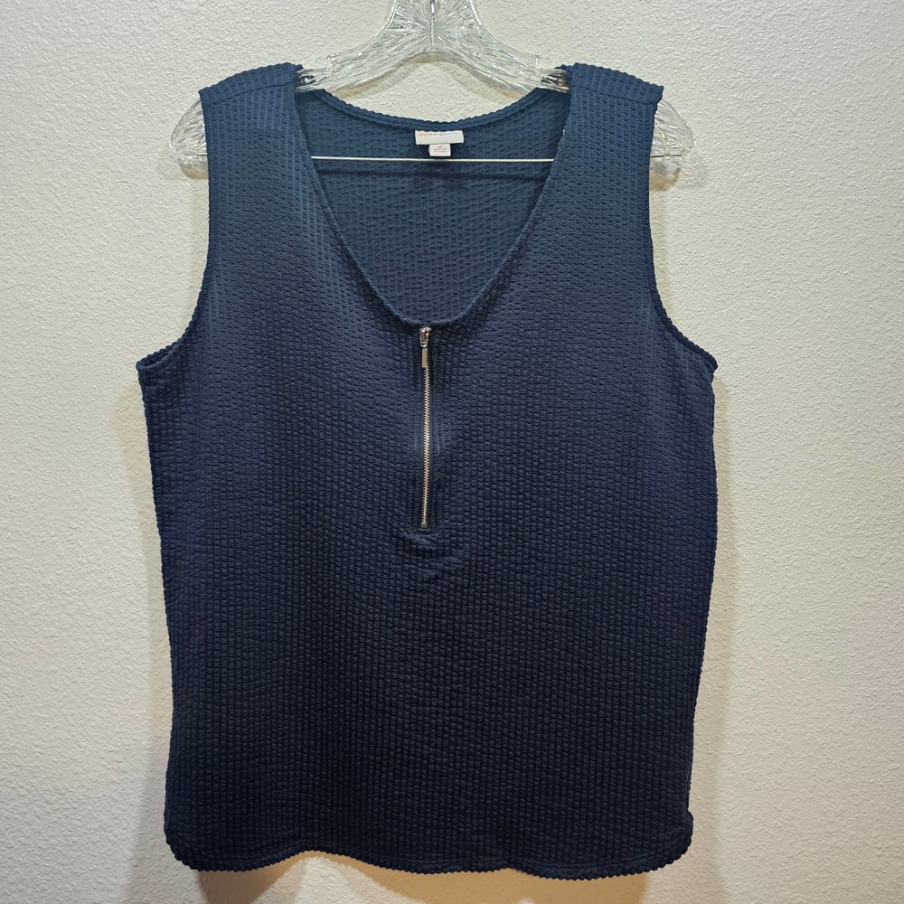 LuLaRoe Women Navy Blue Waffle Knit Quarter Zip Sleeveless Tank Top Size M